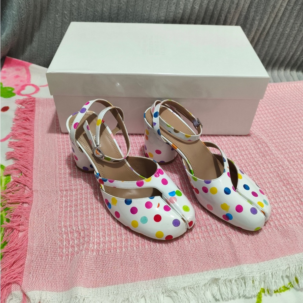 Maison Martin Margiela White Polka Dot Block Heel Sandals